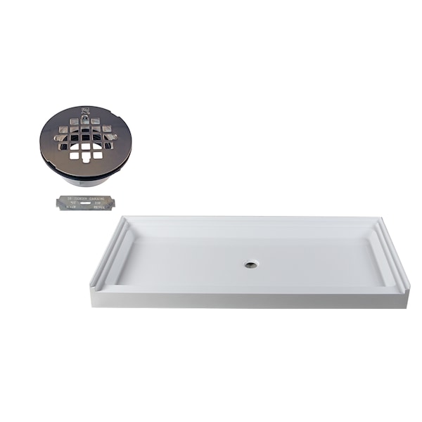 Westbrass Shower Pan 72 x 36 3-Wall W/ Center Plastic Drain W/ Modern Cross Grid in Polished Chrome HPG7236WHP-26 - main